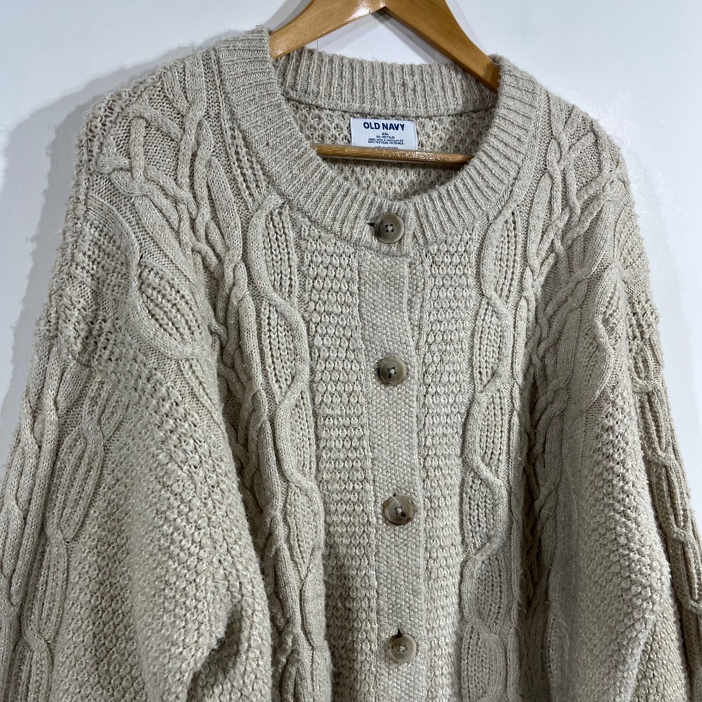 Old Navy Fisherman Cable Knit Preppy Cardigan Sweater Cottagecore Womens XXL - Picture 2 of 8